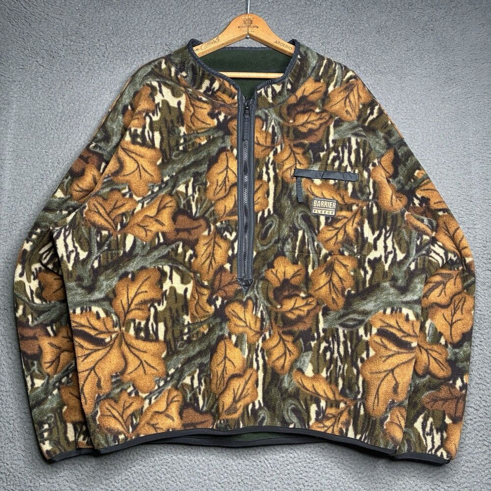 VTG Browning Barrier Fleece Wind Stopper 3/4 Zip Fall Foliage Jacket Mens XL